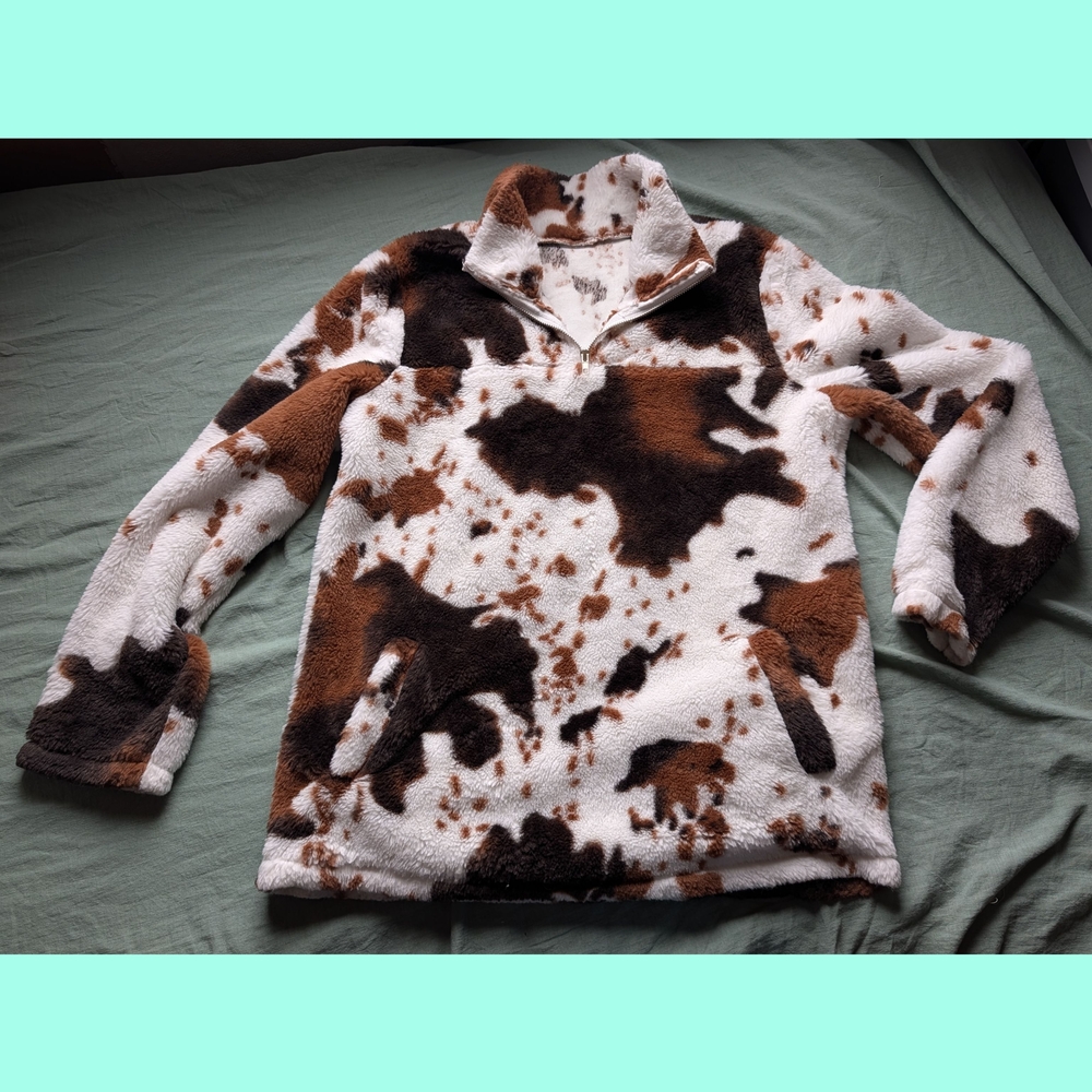 Cow Print Fleece Sweatshirt - Medium